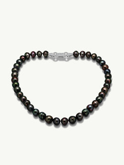 Nyx Tahitian Black Circle Pearl Necklace With Pavé-Set Brilliant Diamonds In 18K White Gold