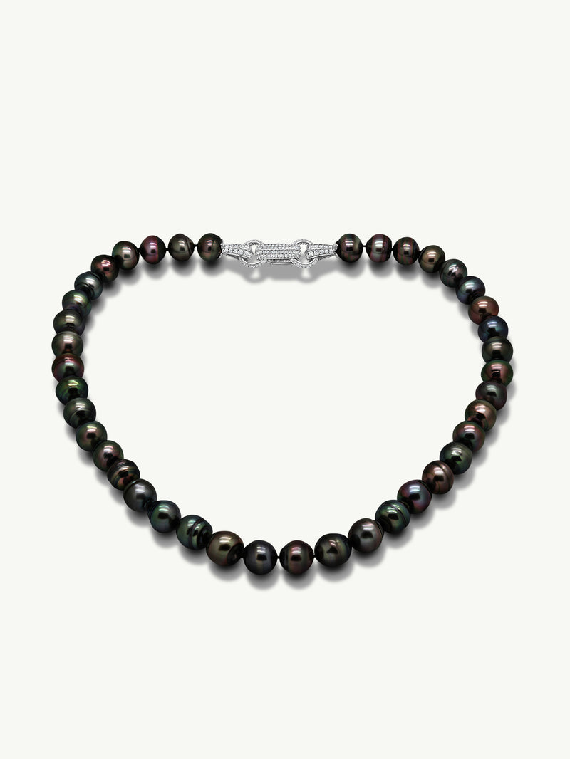 Nyx Tahitian Black Circle Pearl Necklace With Pavé-Set Brilliant Diamonds In 18K White Gold