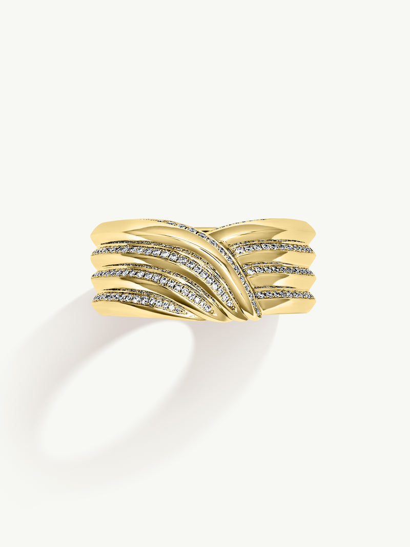 Pharaoh II Pavé-Set Brilliant White Diamond Ring In 18K Yellow Gold