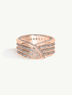 Pharaoh II Pavé-Set Brilliant White Diamond Ring In 18K Rose Gold