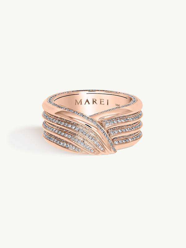 Pharaoh II Pavé-Set Brilliant White Diamond Ring In 18K Rose Gold