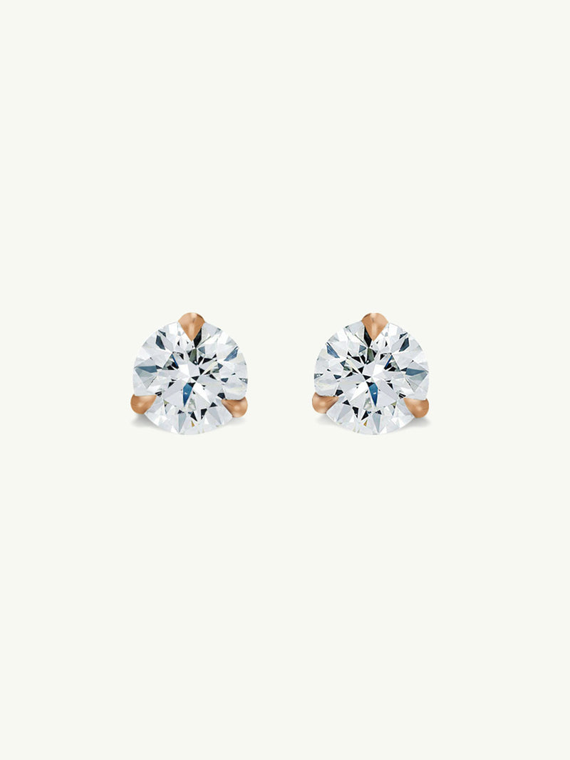 Solitaire White Diamond Stud Earrings in 3-Prong Settings,  1.00 Carat