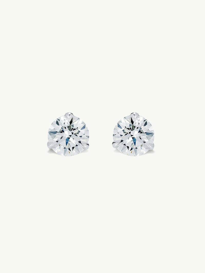 Solitaire White Diamond Stud Earrings in 3-Prong Settings,  1.00 Carat