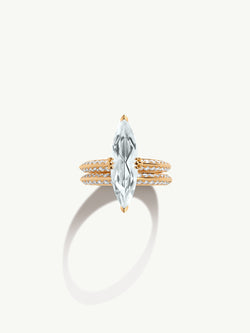 Marei Diamond Halo Marquise-Cut White Aquamarine Engagement Ring In 18K Yellow Gold