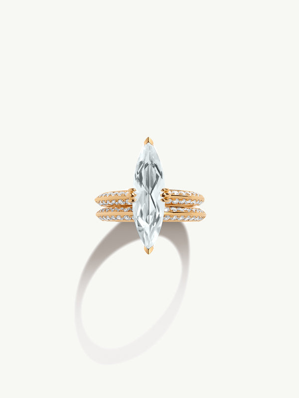 Marei Beveled Edge Pavé White Diamond Wedding Band In 18K Yellow Gold