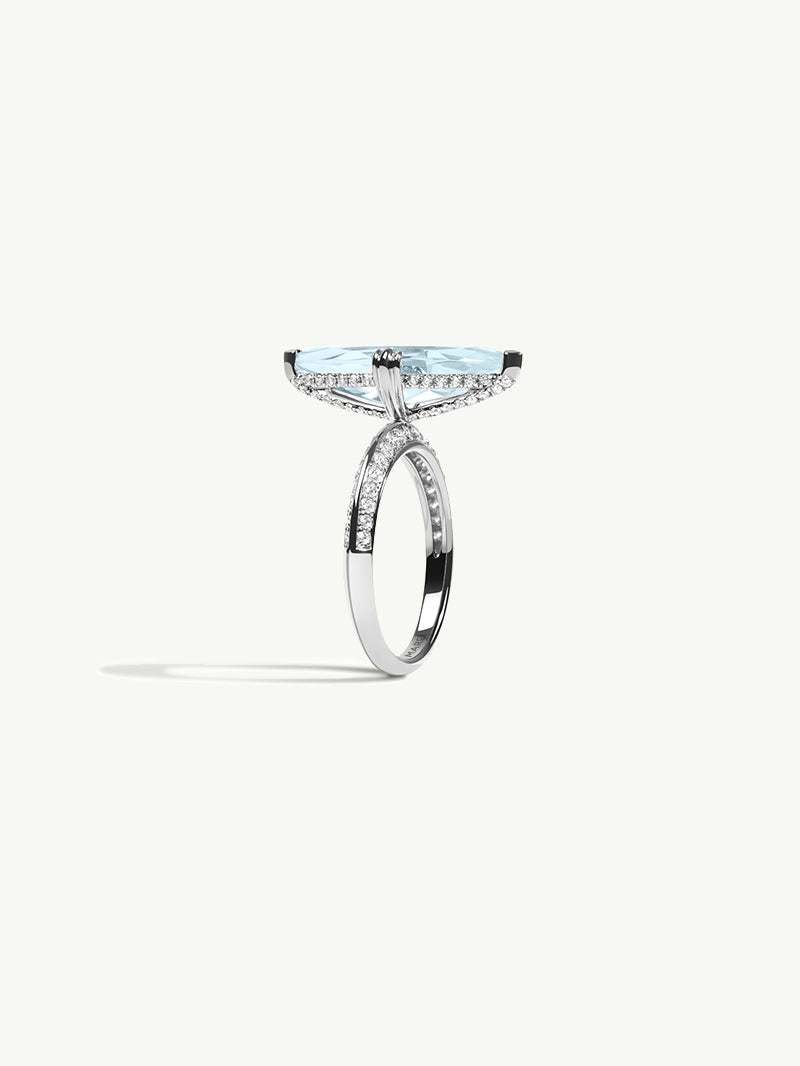 Marei Diamond Halo Marquise-Cut Blue Aquamarine Engagement Ring In Platinum