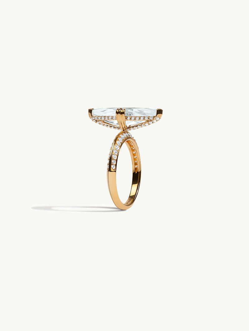 Marei Diamond Halo Marquise-Cut White Aquamarine Engagement Ring In 18K Yellow Gold
