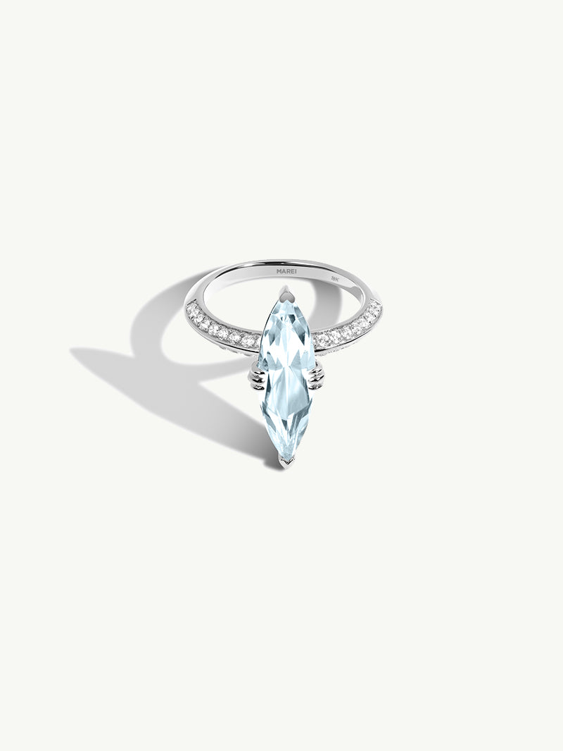 Marei Diamond Halo Marquise-Cut Blue Aquamarine Engagement Ring In Platinum