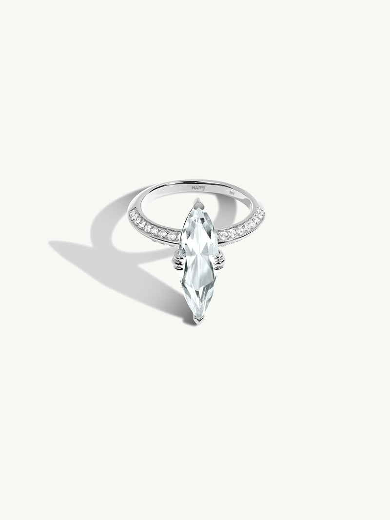 Marei Diamond Halo Marquise-Cut White Aquamarine Engagement Ring In 18K White Gold