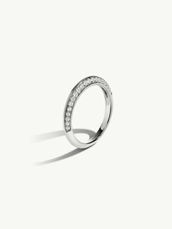 Marei Beveled Edge Pavé White Diamond Wedding Band In 18K White Gold
