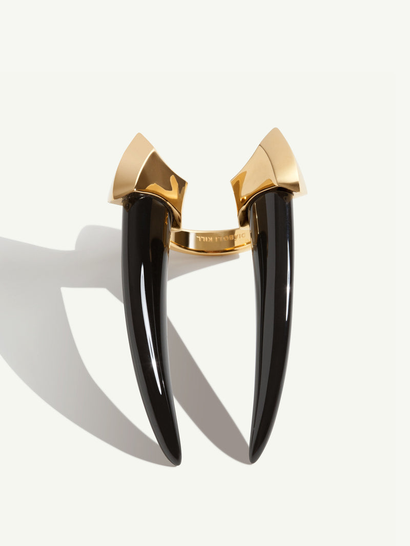 Marei New York Damian Black Onyx Horn Talisman Ring In 18K Yellow Gold - Image 3