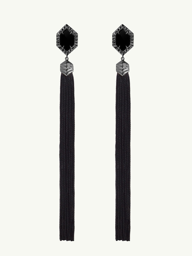 Alexandria Shoulder Duster Tassel Earrings In Blackened Silver