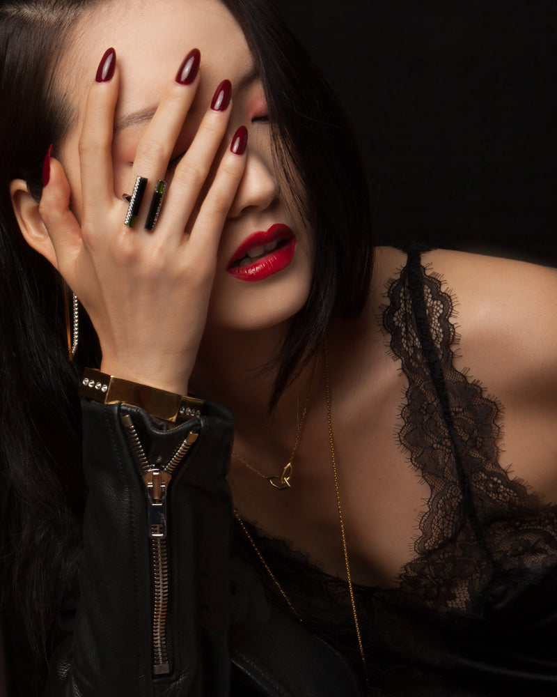 Invidia Black Onyx Column Ring With Baguette-Cut Citrine & White Diamonds In 18K Yellow Gold, 0.45 CTW