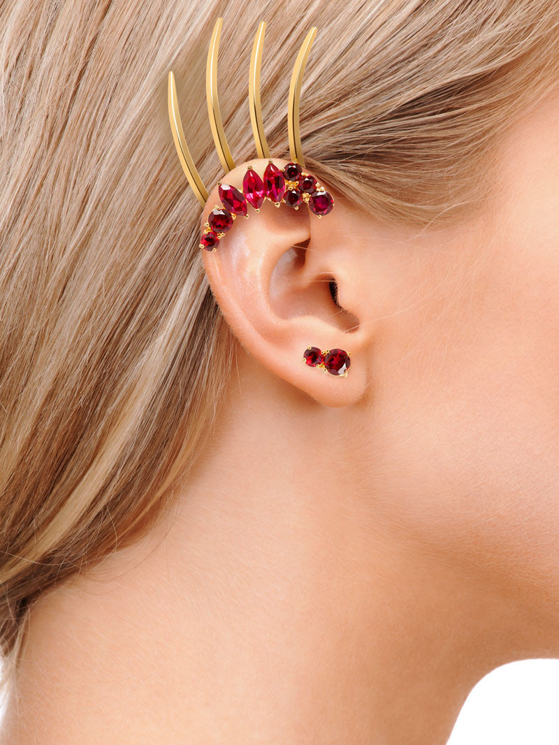 ISADORA GARNET GEMSTONE EAR CUFF AND STUD EARRINGS- SHOWN ON MODEL