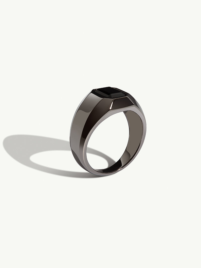 Virtus Black Spinel Signet Ring In Blackened 18K Gold