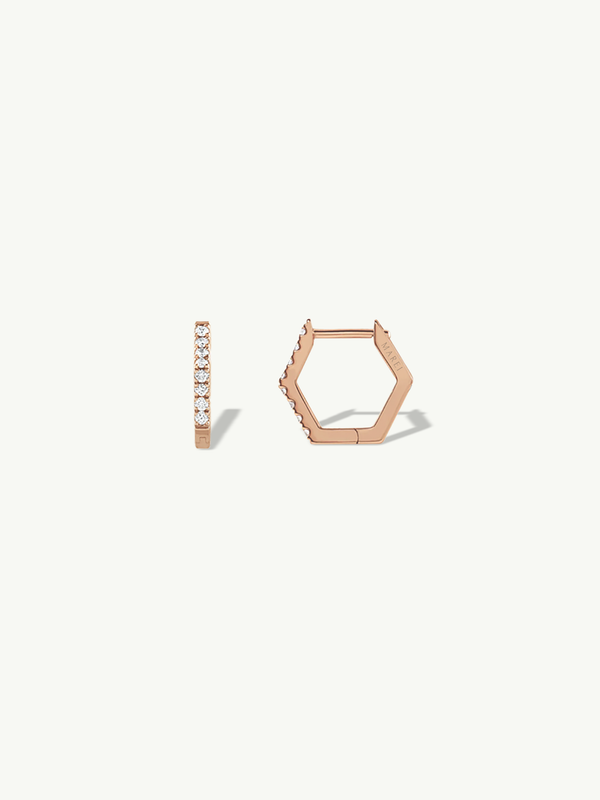 Hexagon Pavé White Diamond Earrings In 18K Rose Gold, 0.20 CTW