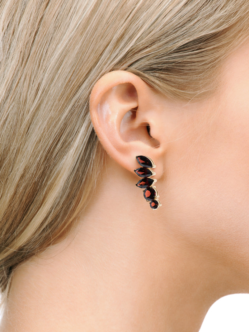 Isadora Earrings With Red Garnet Gemstones In 18K Yellow Gold