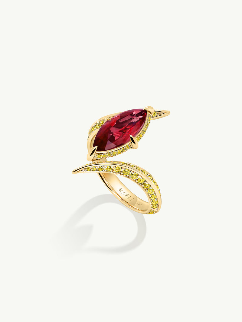 Ayla Arabesque Engagement Ring With Marquise-Cut Ruby With Pavé-Set Brilliant Vivid Yellow Diamonds In 18K Yellow Gold